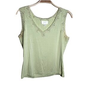 Ann Taylor Loft Pastel Yellow Green Lace Accent Tank Top Preppy Academia Y2K M